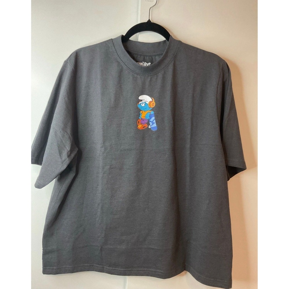 The Smurfs Skateboard Gray Cropped Tee Men's - Medium